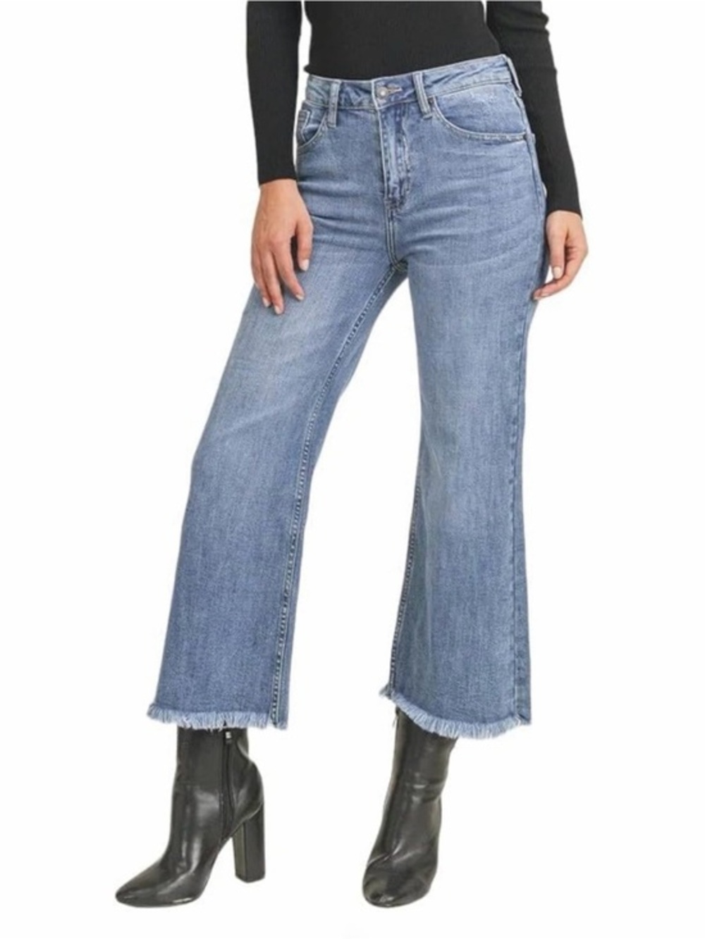 Risen Jeans High Waisted Frayed Hem Wide Leg Jeans Size 5/27